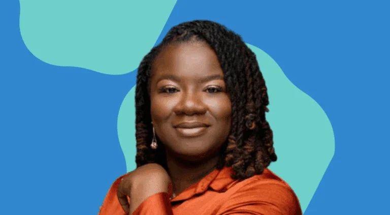 professional headshot of Tiffany Terrell against a blue and teal abstract background